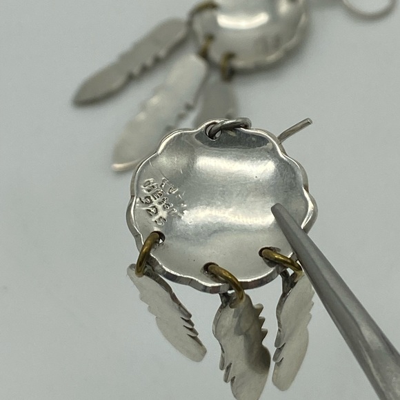 Vintage Taxco Mexico Sterling Silver 925 Dreamcatcher Feather Dangle Earrings - Picture 5 of 10